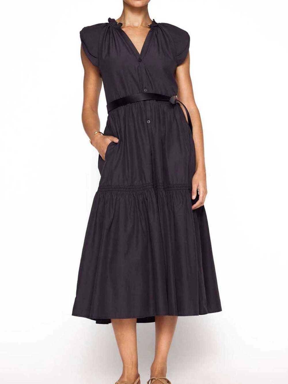 Brochu Walker Washed Black Santorini Tiered Midi Dress